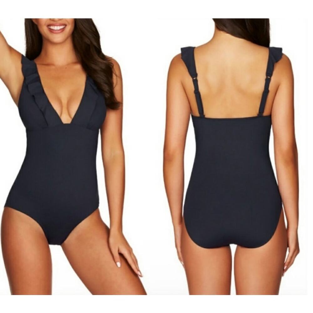 NWT SEA LEVEL Australia Eco Essentials Frill Black One Piece, sz US 6